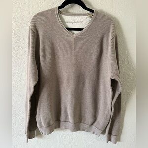 Tommy Bahama Cotton Ribbed V-neck Medium Weight Long Sleeve Sweater Size L Beige